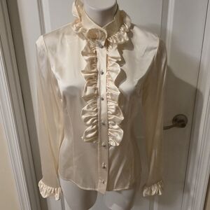 St. John Cream Ruffle Blouse